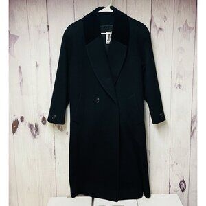 Vintage Jones New York Wool Overcoat Trench Coat Womens Medium Long Black Button